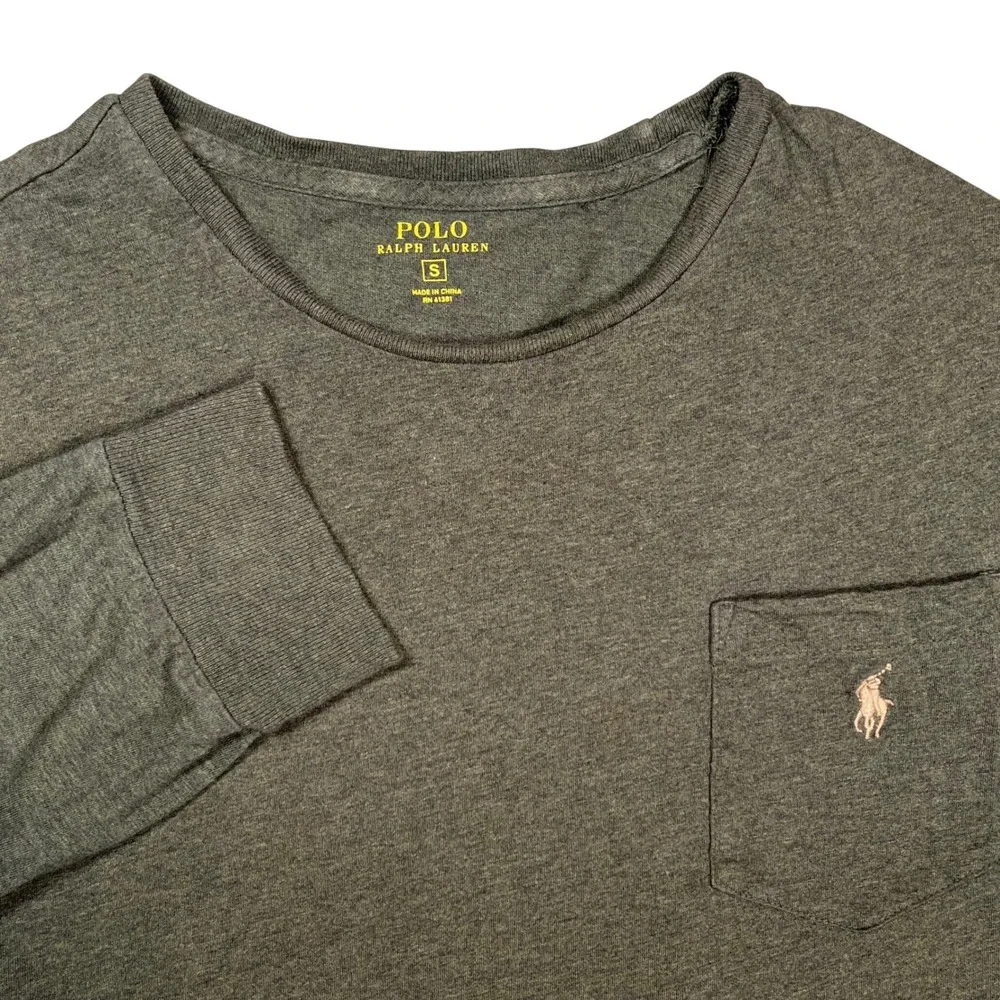 Polo Ralph Lauren Pocket Tee Mens Small Olive Green Long Sleeve Cotton Shirt